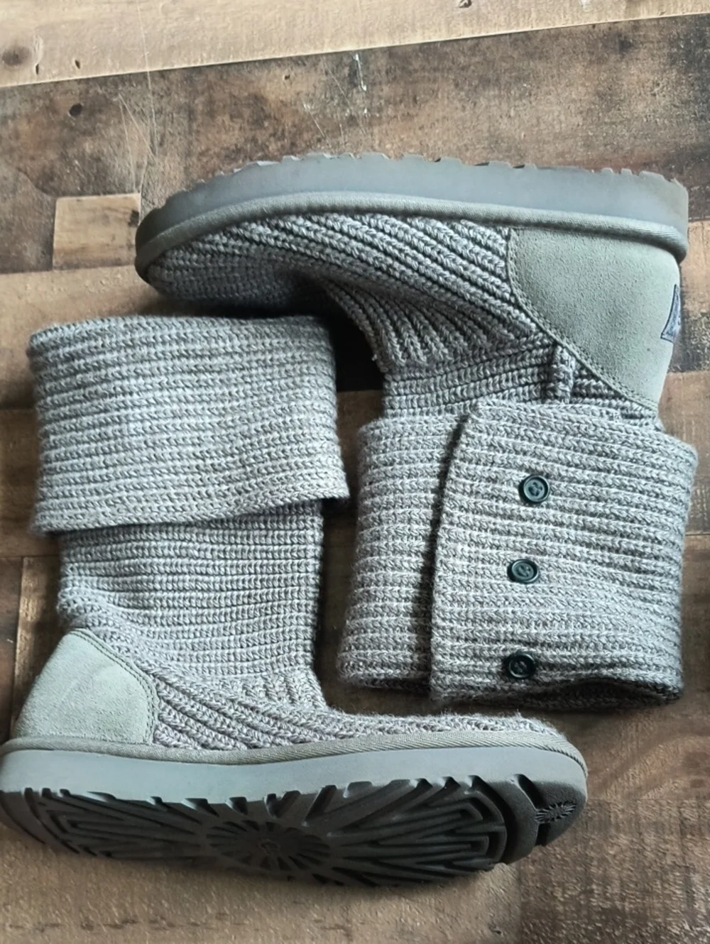 UGG Classic Cardy Gray Wool Blend Knit Boots Sz 10 Women
